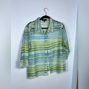 Elementz Greens And Blues Stripe  Button Down Shirt. EXC.